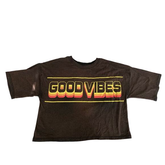 Women’s Retro Crop Top – Medium – Brown – “Good Vibes” Graphic Tee - Picture 1 of 4